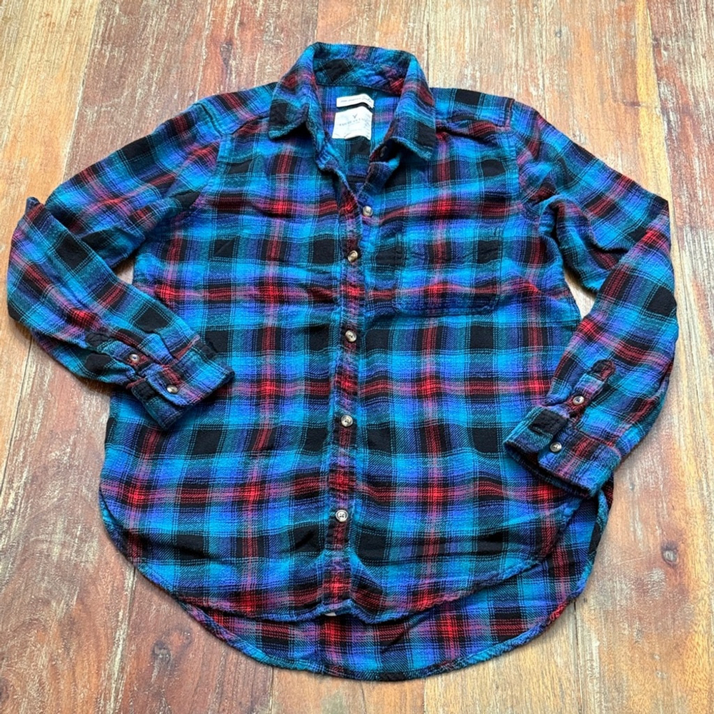 American Eagle Plaid Boyfriend Fit Shirt XS